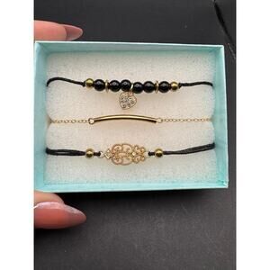 NIB 3 Stylish Bracelets or Anklets Black & Gold